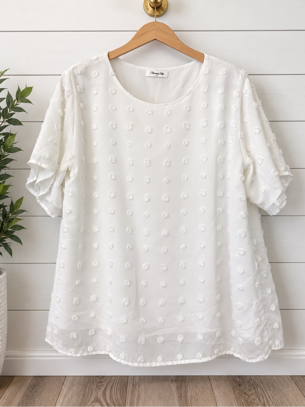 🤍 Blooming Jelly White Swiss Dot Chiffon Blouse XL Ruffle Sleeve Top